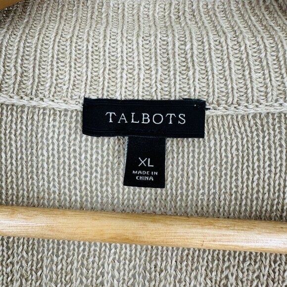 Talbots Beige Tan 100% Linen Open Front Knit Long Sleeve Cardigan Sweater XL - Picture 5 of 7